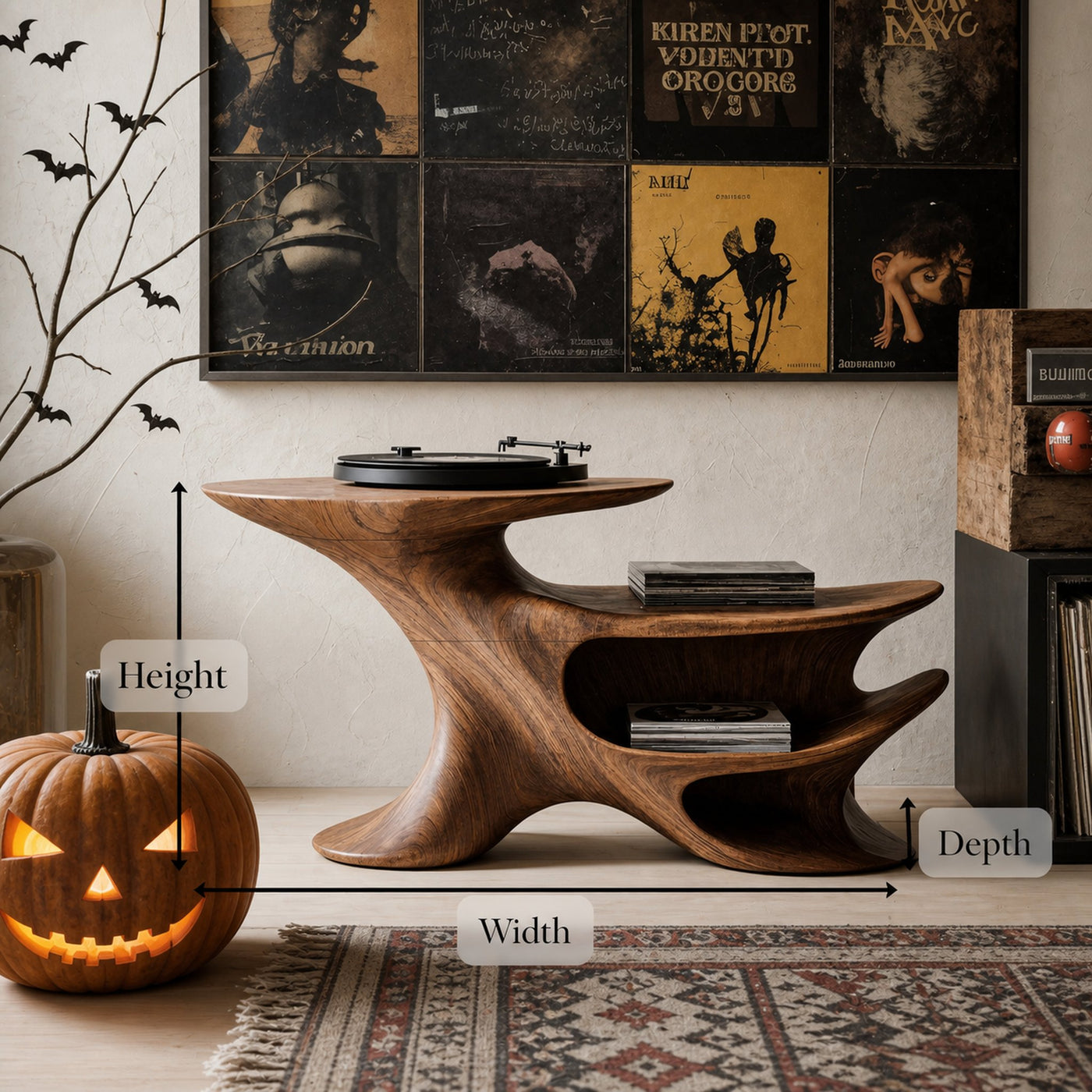 Farmhouse Solid Wood Record Stand For Bedroom Decor Halloween Furniture - product view 6