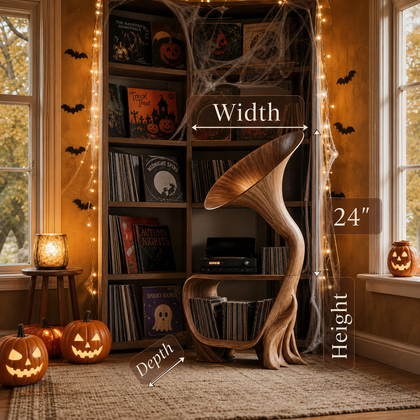 Farmhouse Solid Wood Record Stand For Bedroom Halloween Furniture - product view 6