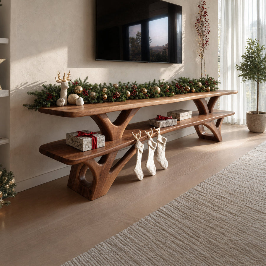 Farmhouse Solid Wood TV Console For Christmas Entryway Furniture