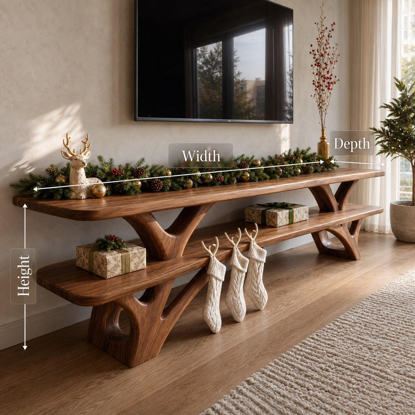 Farmhouse Solid Wood TV Console For Christmas Entryway Furniture - product view 6