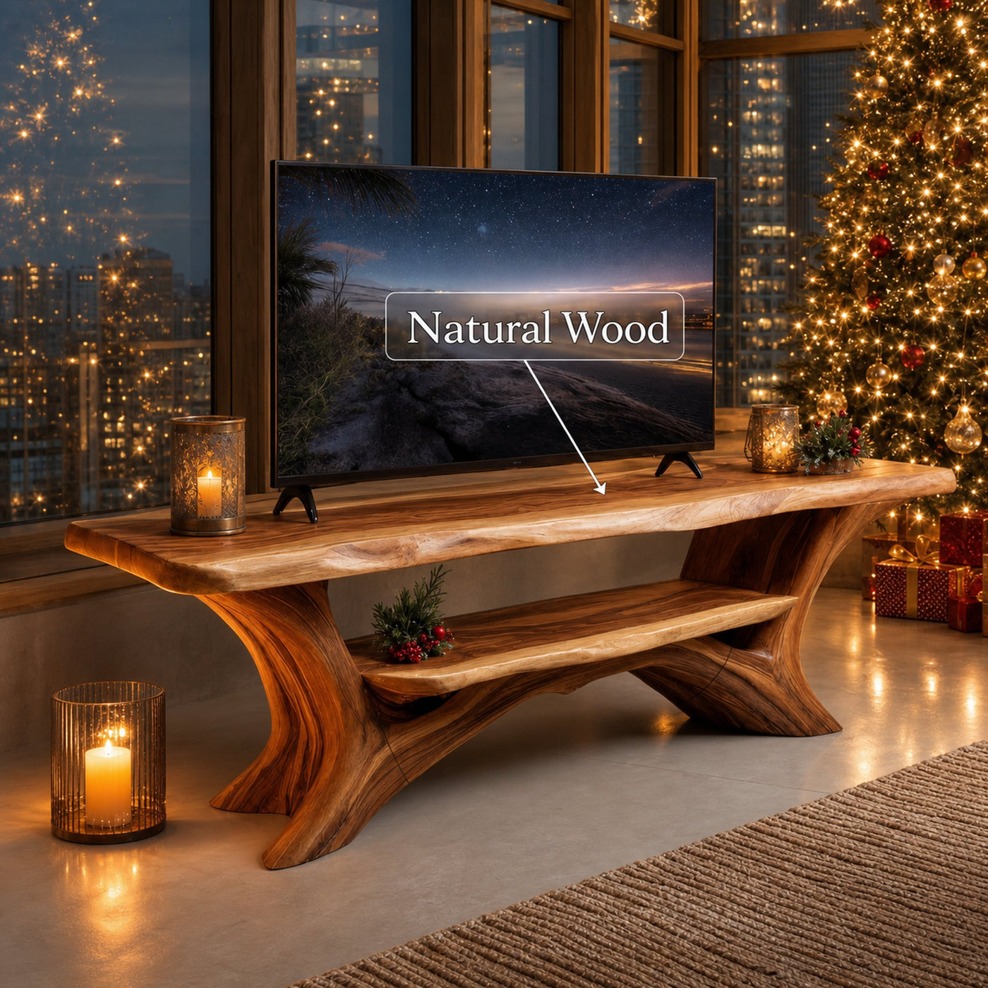 Farmhouse Solid Wood TV Console For Christmas Home Decor - product view 6