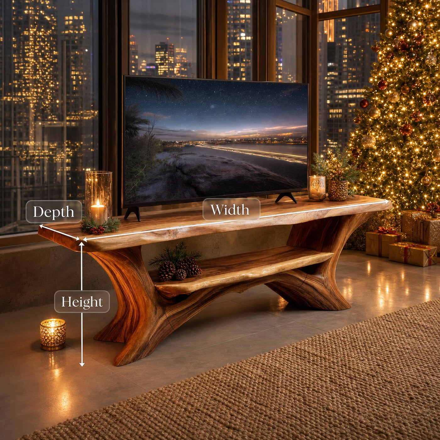 Farmhouse Solid Wood TV Console For Christmas Home Decor - product view 7