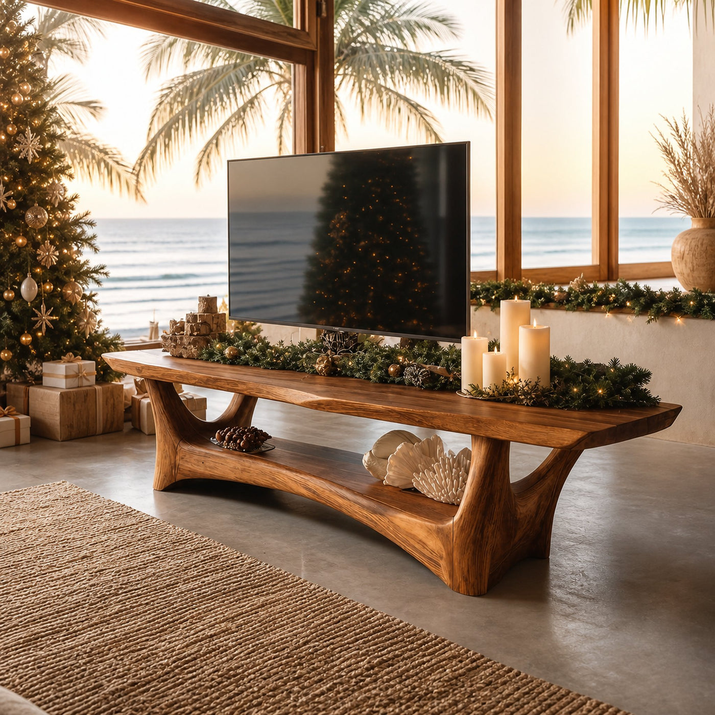 Farmhouse Solid Wood TV Console For Holiday Living Room Style