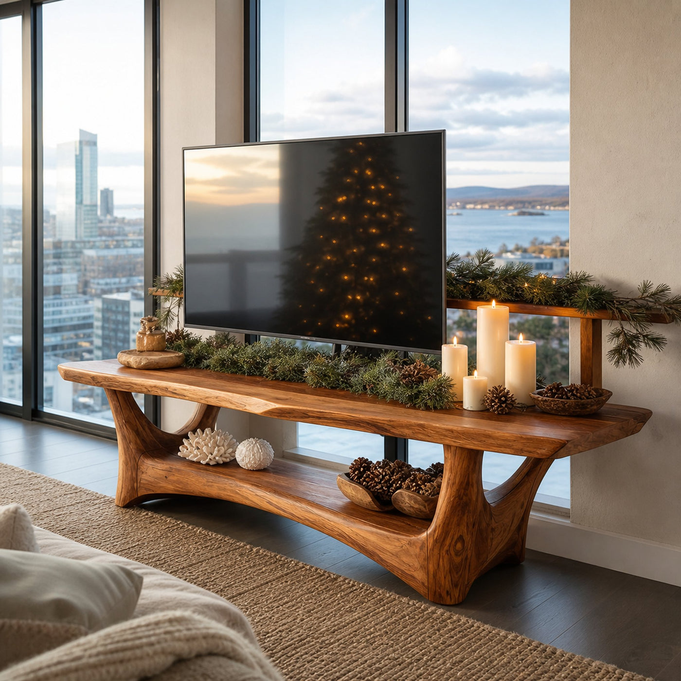 Farmhouse Solid Wood TV Console For Holiday Living Room Style - product view 6