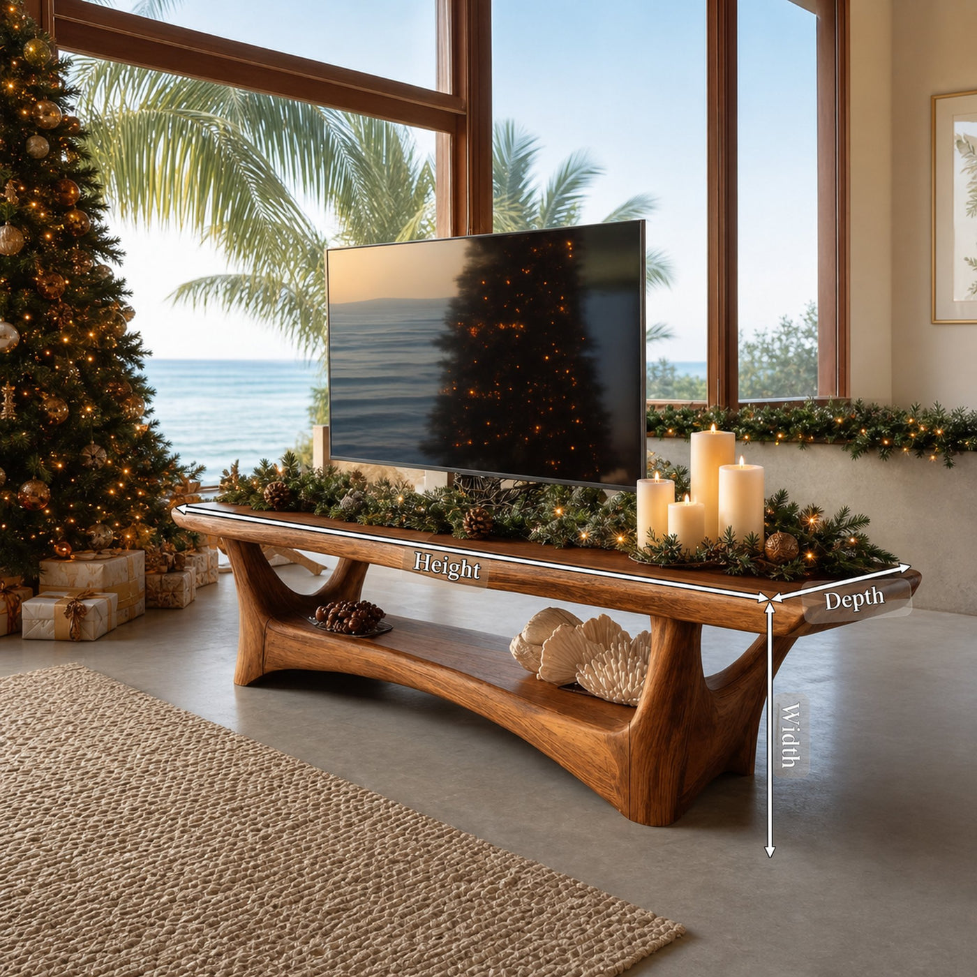 Farmhouse Solid Wood TV Console For Holiday Living Room Style - product view 8
