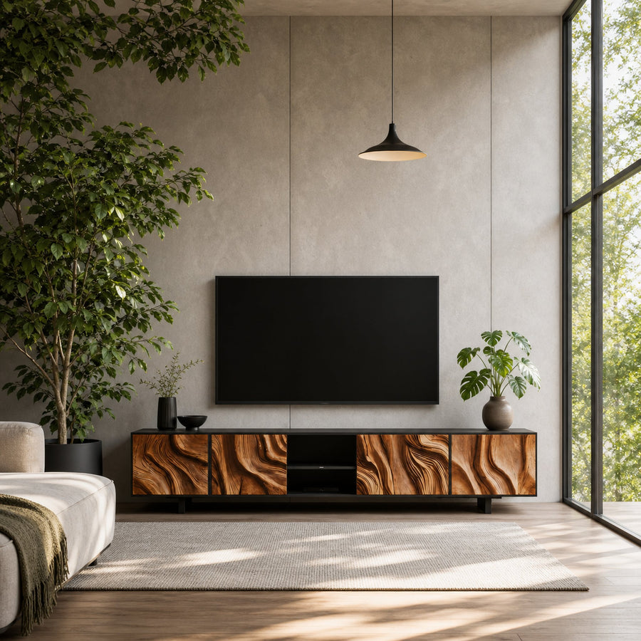 Farmhouse TV Console For Rustic Living Room