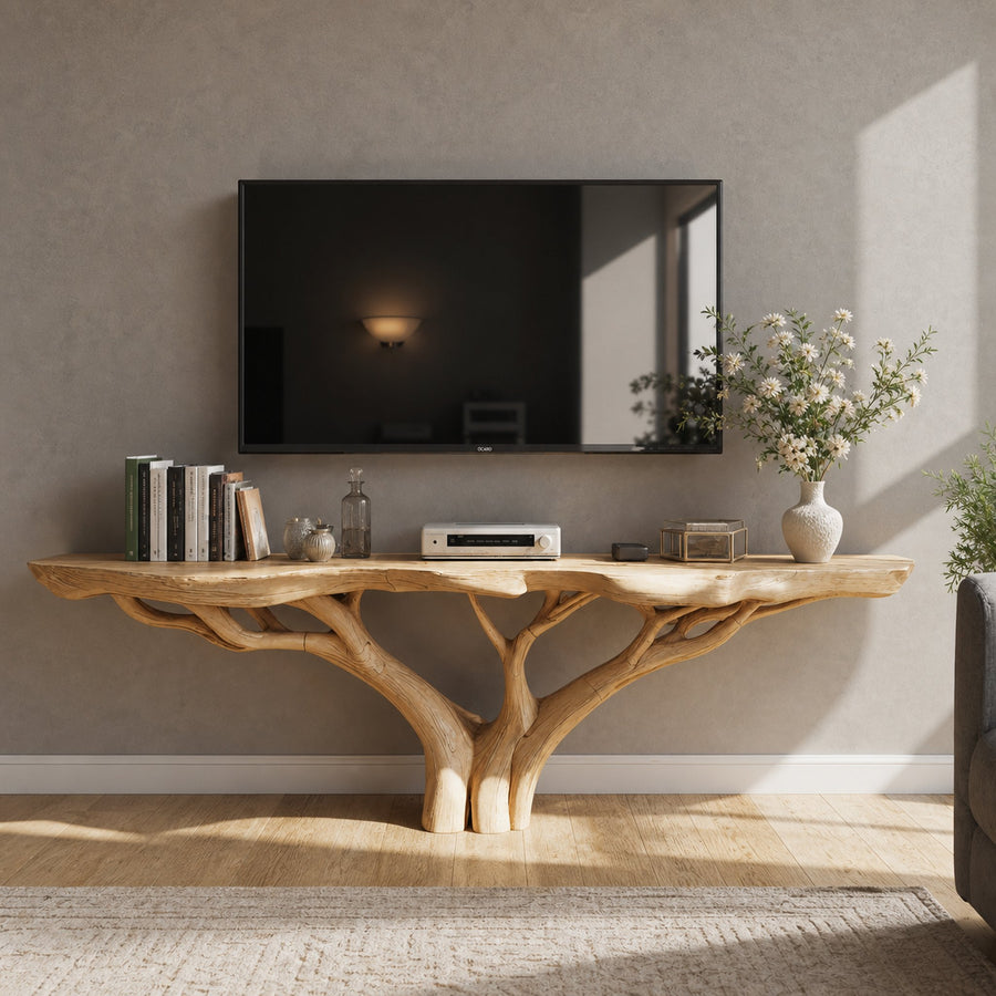 Farmhouse Wood TV Cabinet Stand For Entryway And Hallway