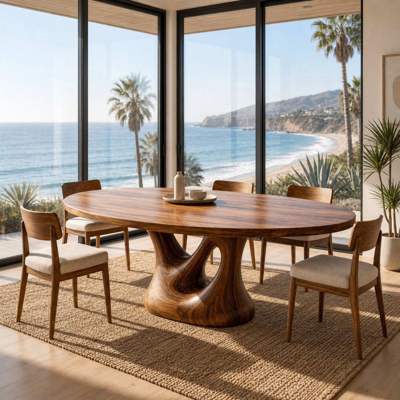 Farmhouse Wooden Dining Table With Sculptural Base For Dining Room - product view 6