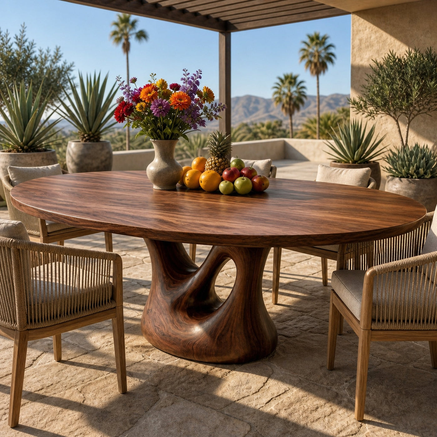 Farmhouse Wooden Dining Table With Sculptural Base For Dining Room - product view 7