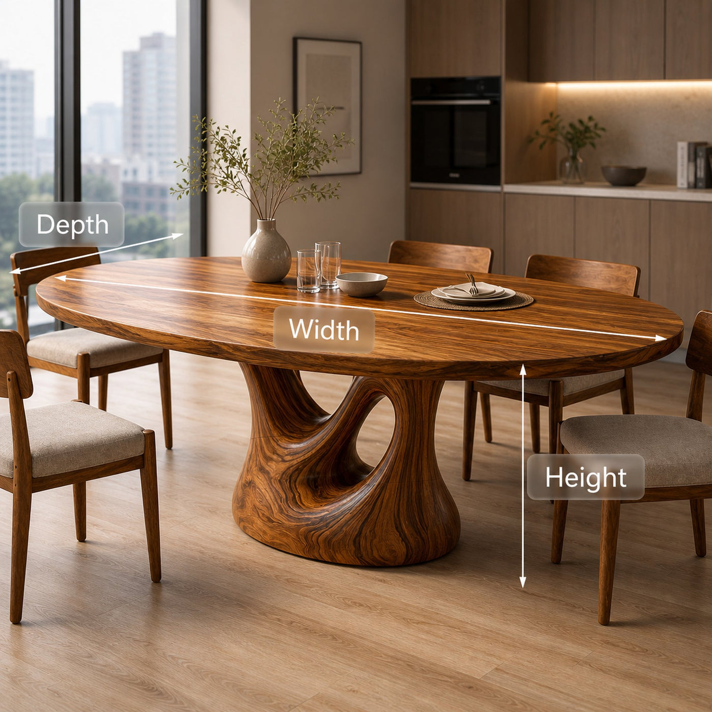 Farmhouse Wooden Dining Table With Sculptural Base For Dining Room - product view 8