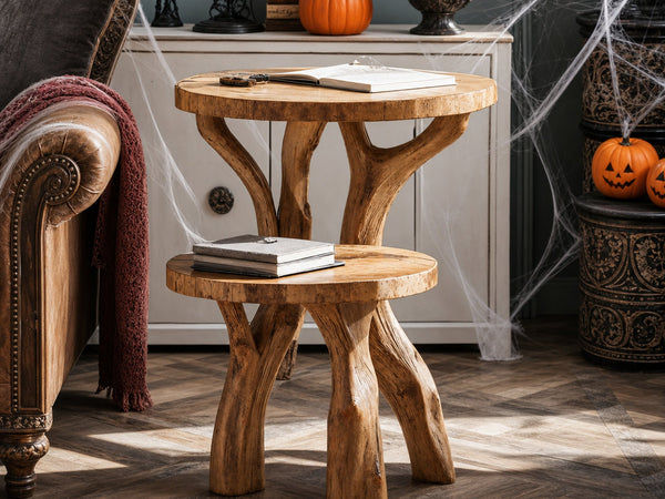 Farmhouse Wooden Live Edge End Table For Living Room Halloween Decor
