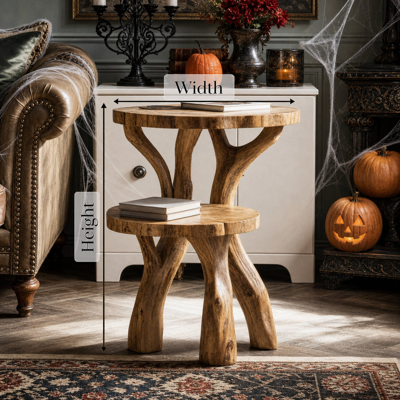 Farmhouse Wooden Live Edge End Table For Living Room Halloween Decor - product view 6