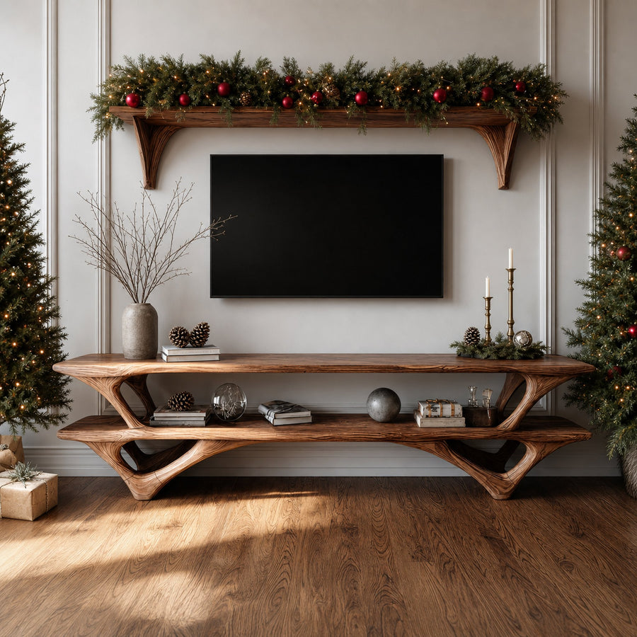Farmhouse Wooden Live Edge TV Console For Holiday Furniture Decor