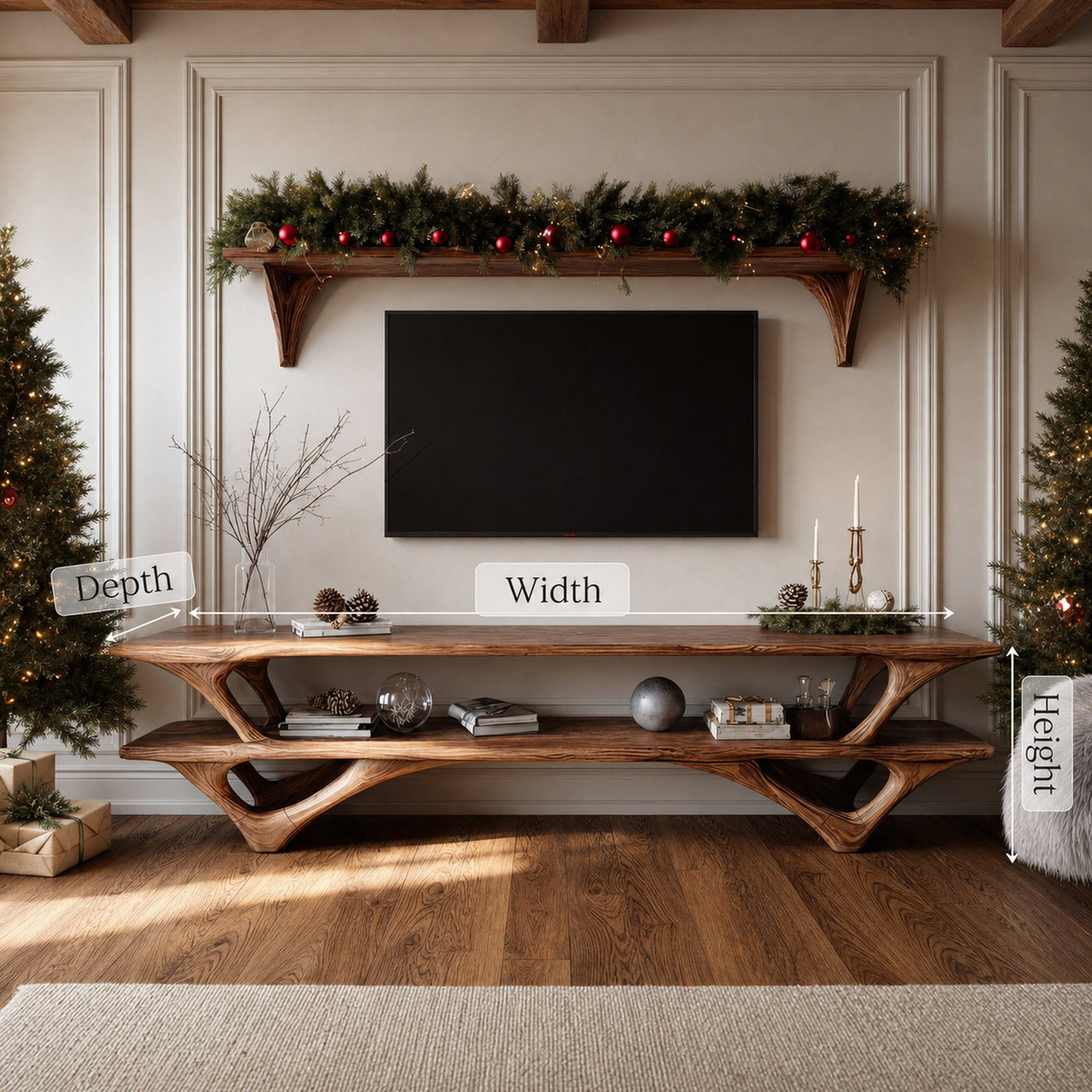 Farmhouse Wooden Live Edge TV Console For Holiday Furniture Decor - product view 6