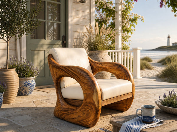 Lariat Windrow Solid Wood Lounge Chair with Looped Arms