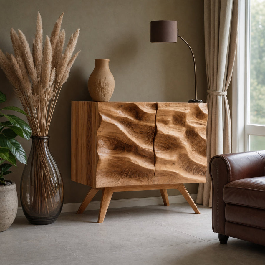 Hand Carved Wave Cabinet For Living Room Or Entryway