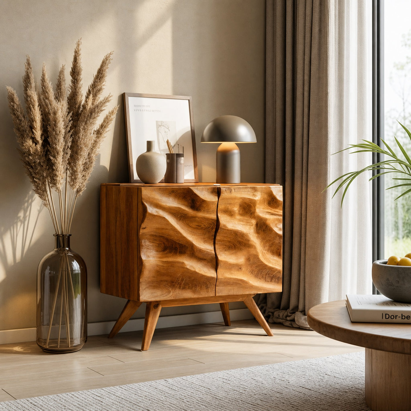 Hand Carved Wave Cabinet For Living Room Or Entryway - product view 6