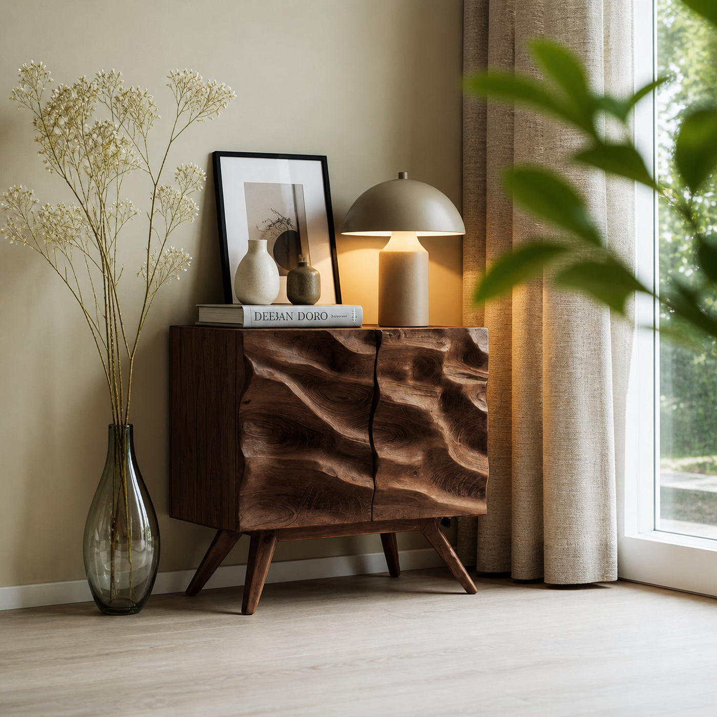 Hand Carved Wave Cabinet For Living Room Or Entryway - product view 7