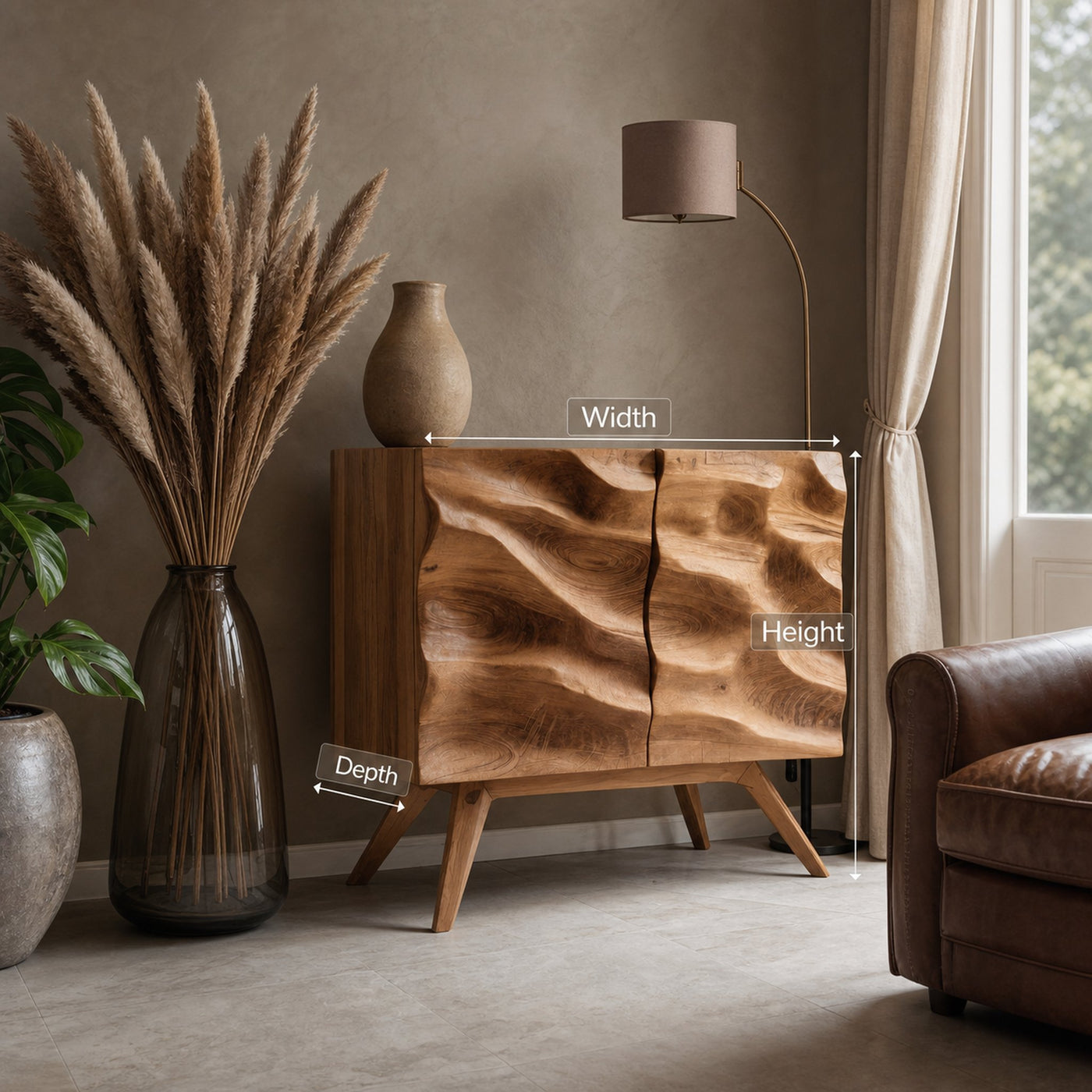 Hand Carved Wave Cabinet For Living Room Or Entryway - product view 8