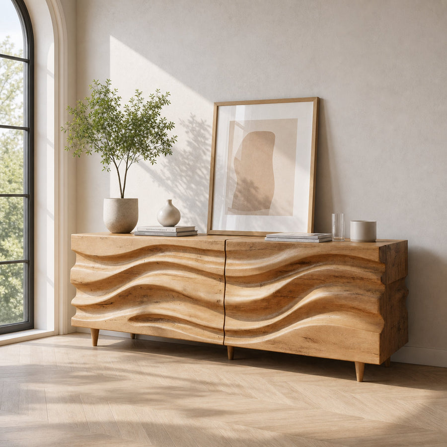 Hand Carved Wave Sideboard For Living Room Or Dining Room