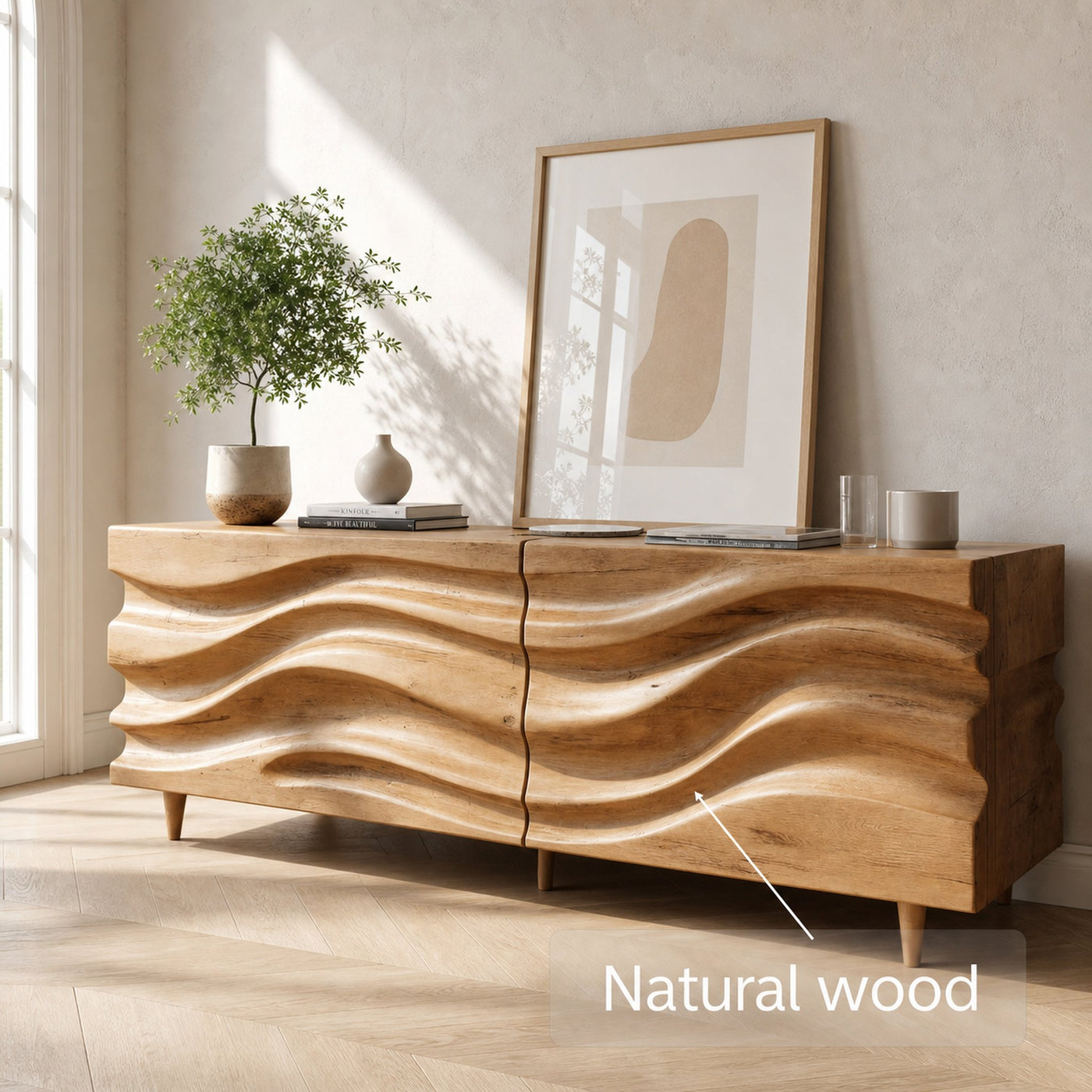 Hand Carved Wave Sideboard For Living Room Or Dining Room - product view 6