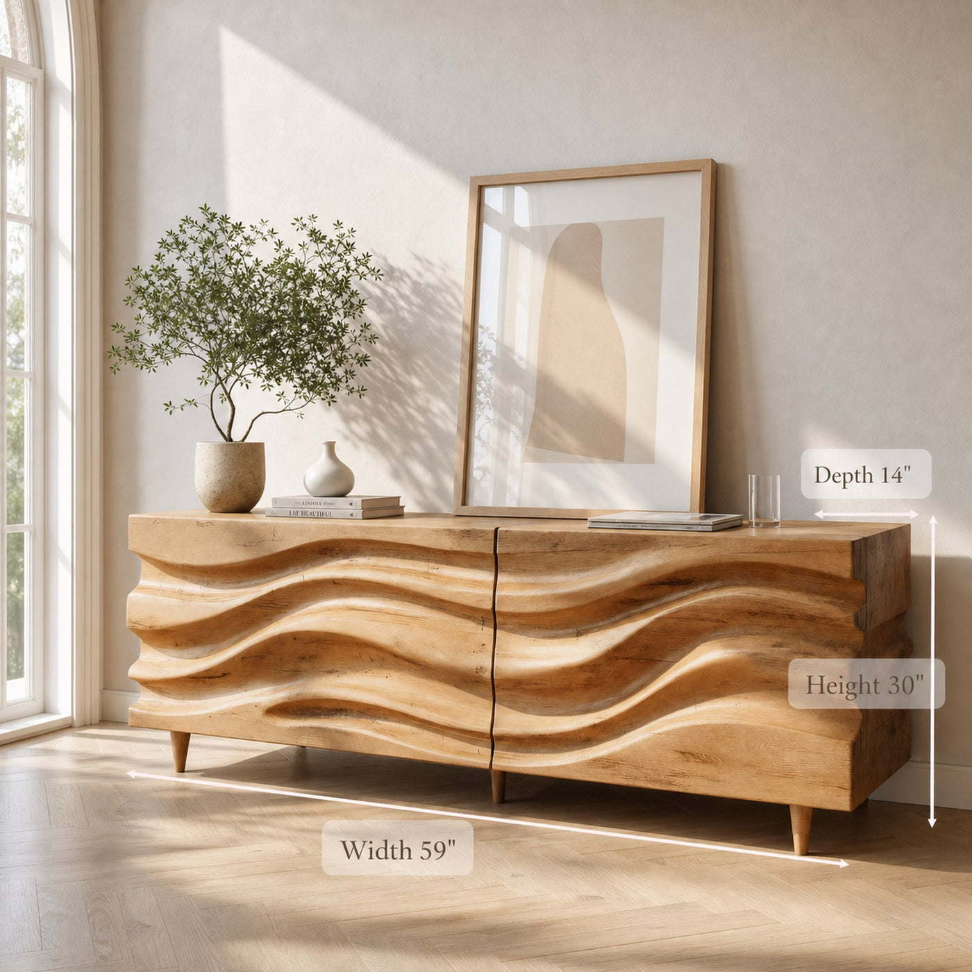 Hand Carved Wave Sideboard For Living Room Or Dining Room - product view 7