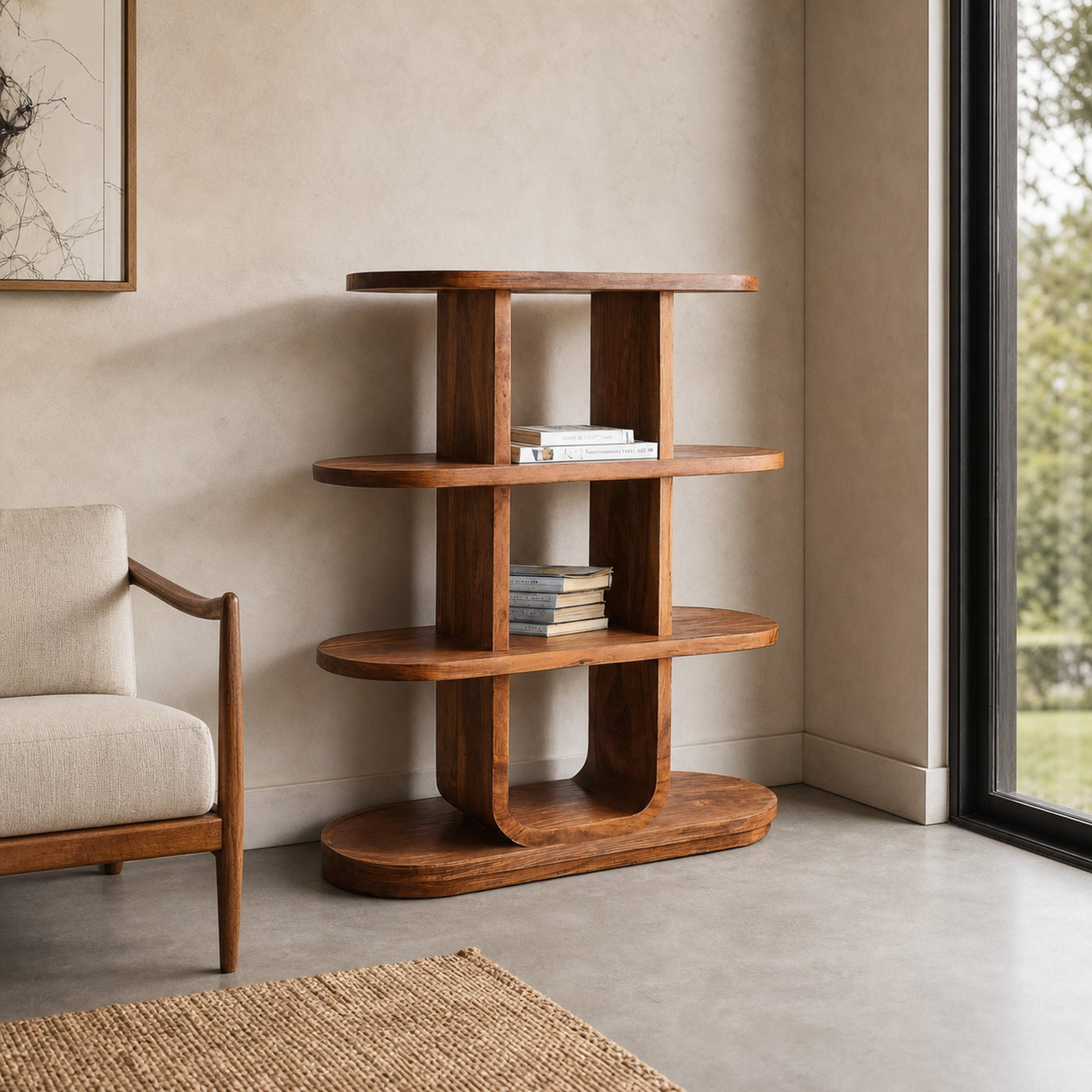 Handcrafted Bookshelf Open Storage Design For Living Room