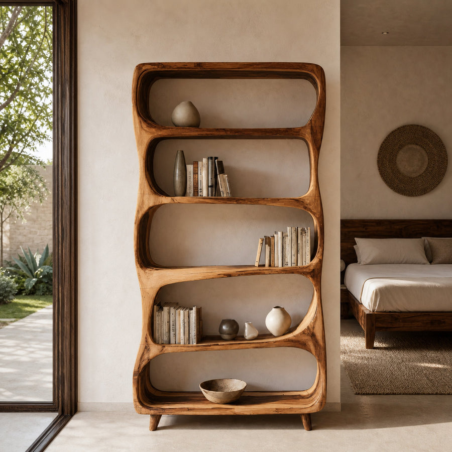 Handcrafted Bookshelf With Open Shelving Unit For Living Room