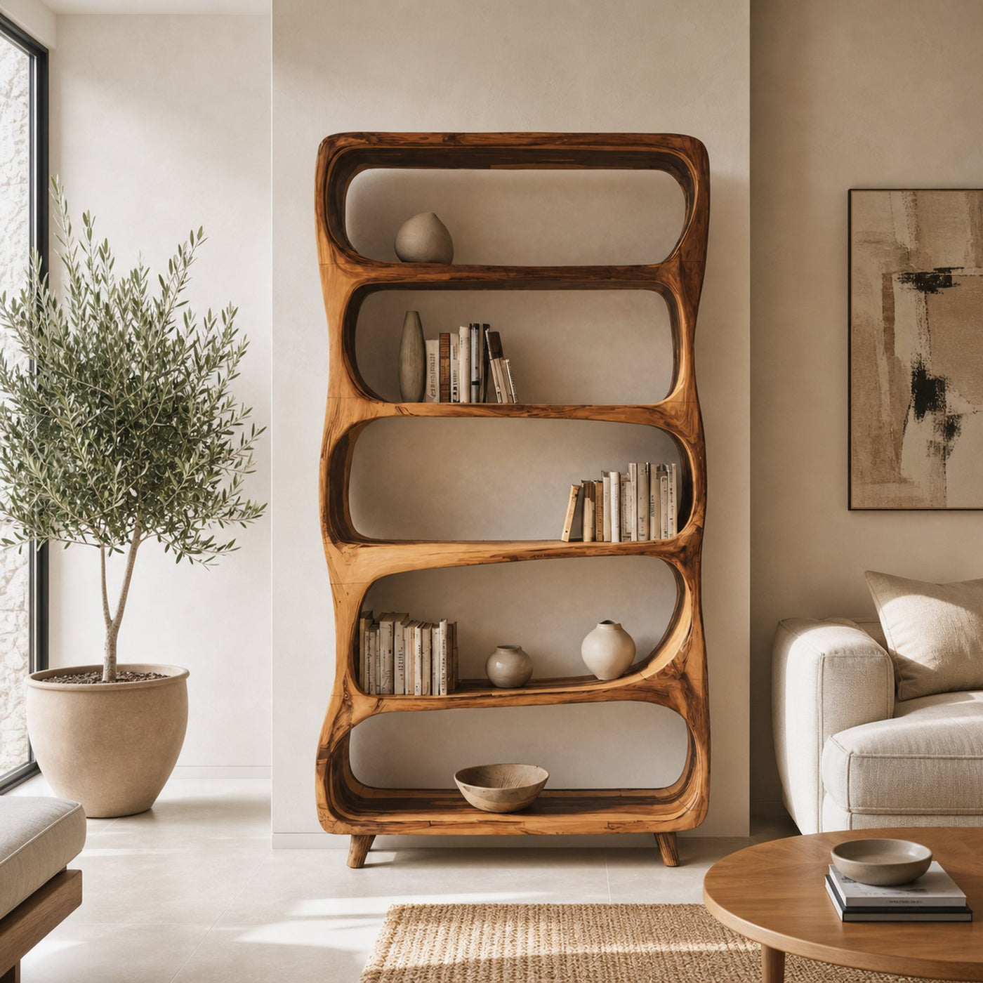 Handcrafted Bookshelf With Open Shelving Unit For Living Room - product view 6