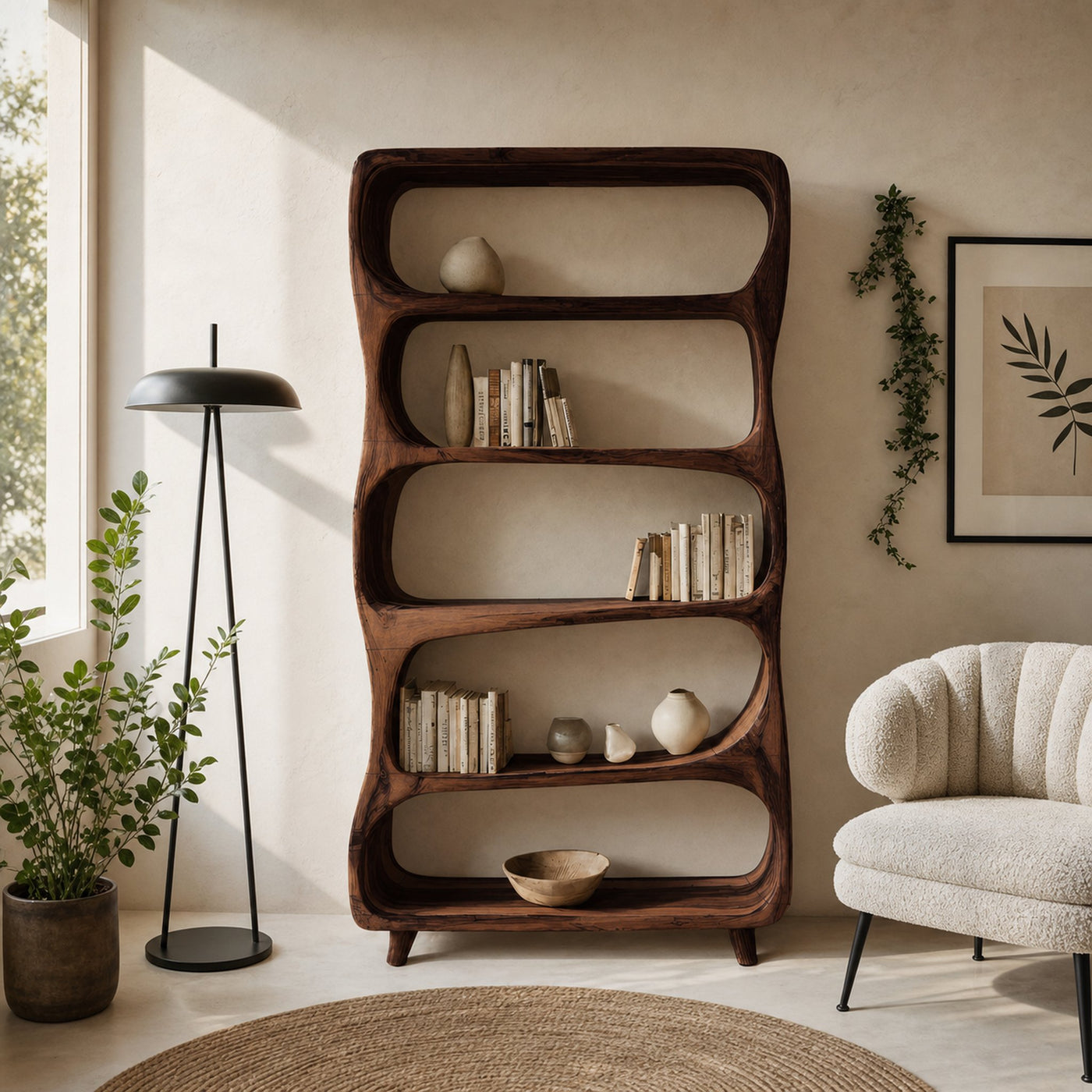 Handcrafted Bookshelf With Open Shelving Unit For Living Room - product view 7