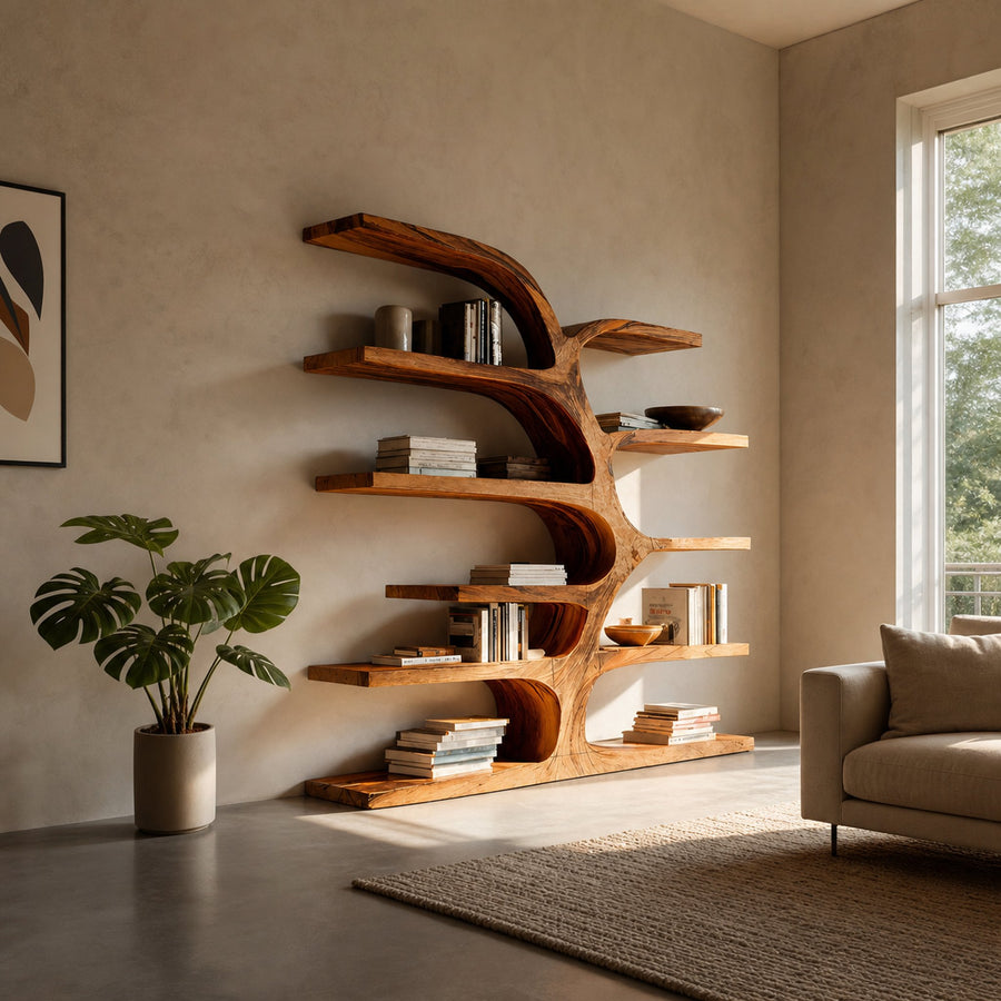 Handcrafted Curved Bookshelf For Living Room Furniture