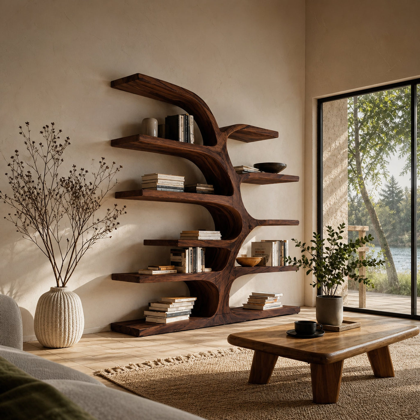 Handcrafted Curved Bookshelf For Living Room Furniture - product view 7