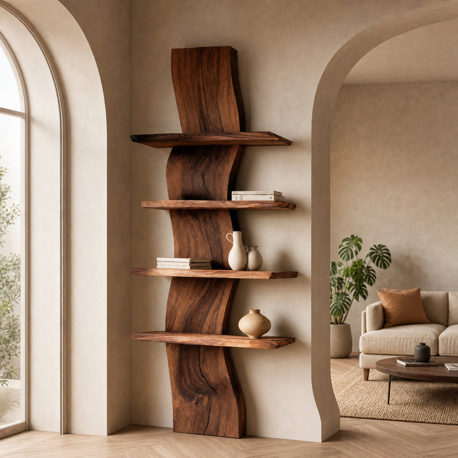 Handcrafted Curved Floating Shelf For Living Room Or Entryway