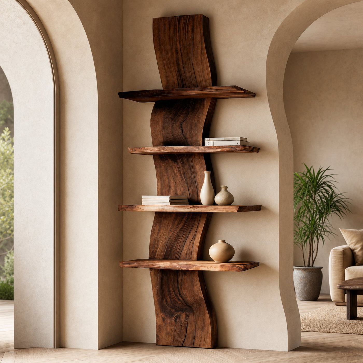 Handcrafted Curved Floating Shelf For Living Room Or Entryway - product view 2