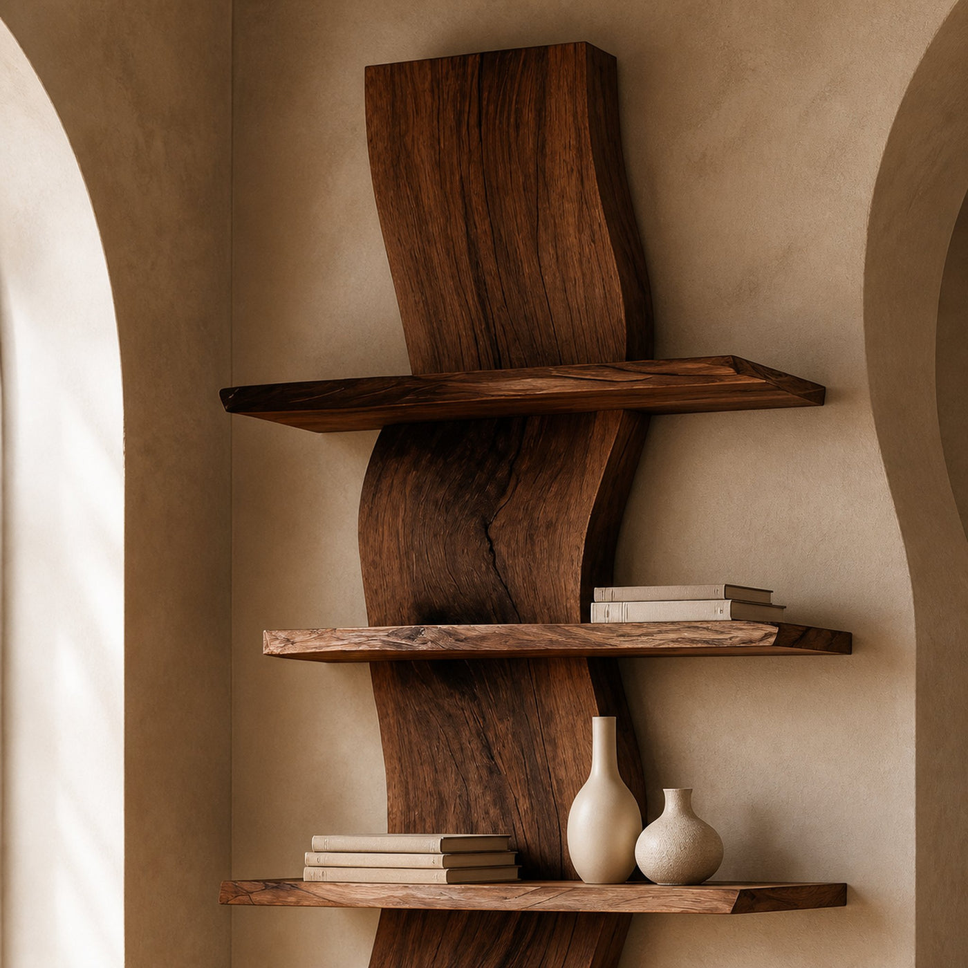 Handcrafted Curved Floating Shelf For Living Room Or Entryway - product view 3