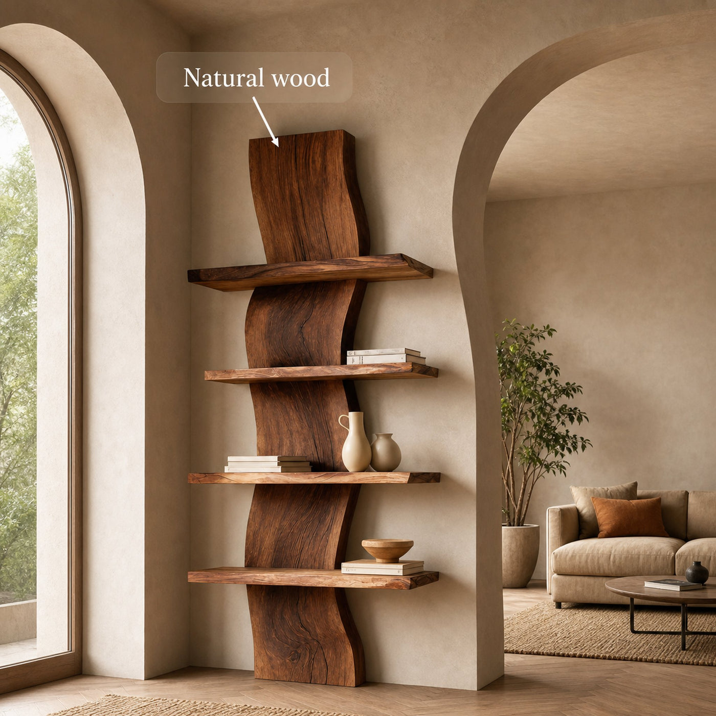 Handcrafted Curved Floating Shelf For Living Room Or Entryway - product view 5