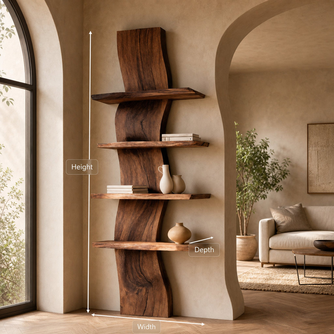 Handcrafted Curved Floating Shelf For Living Room Or Entryway - product view 6