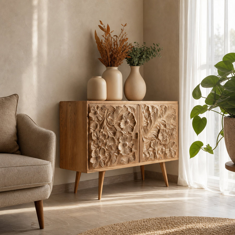 Handcrafted Floral Cabinet For Living Room Or Dining Room