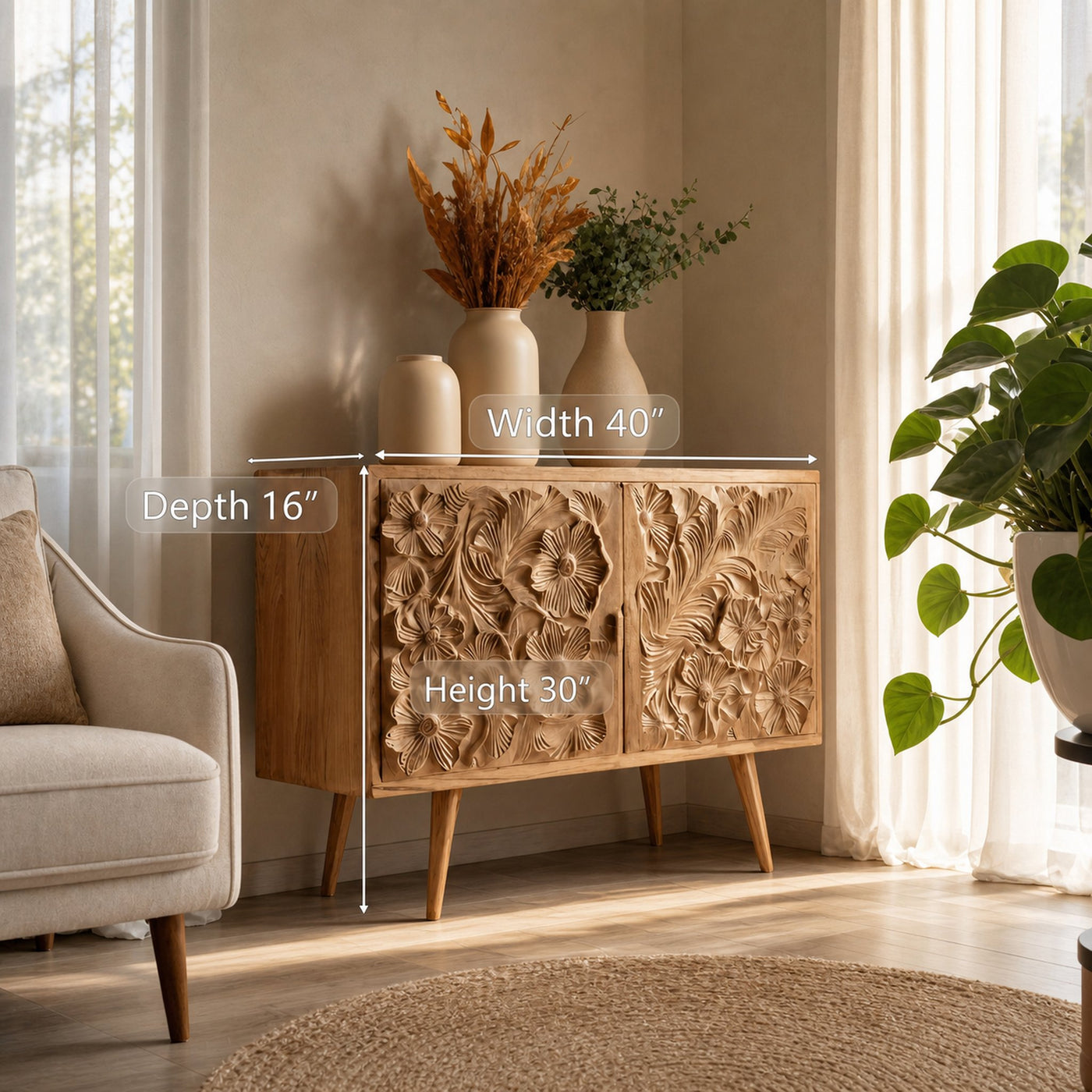 Handcrafted Floral Cabinet For Living Room Or Dining Room - product view 6