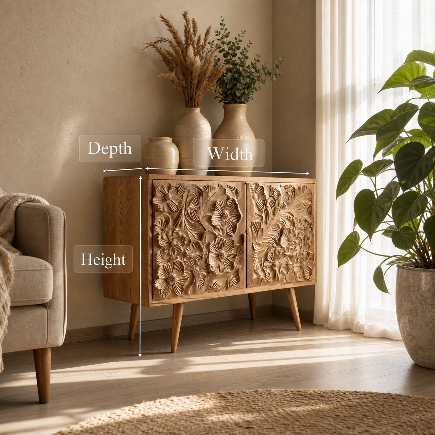 Handcrafted Floral Cabinet For Living Room Or Dining Room - product view 7