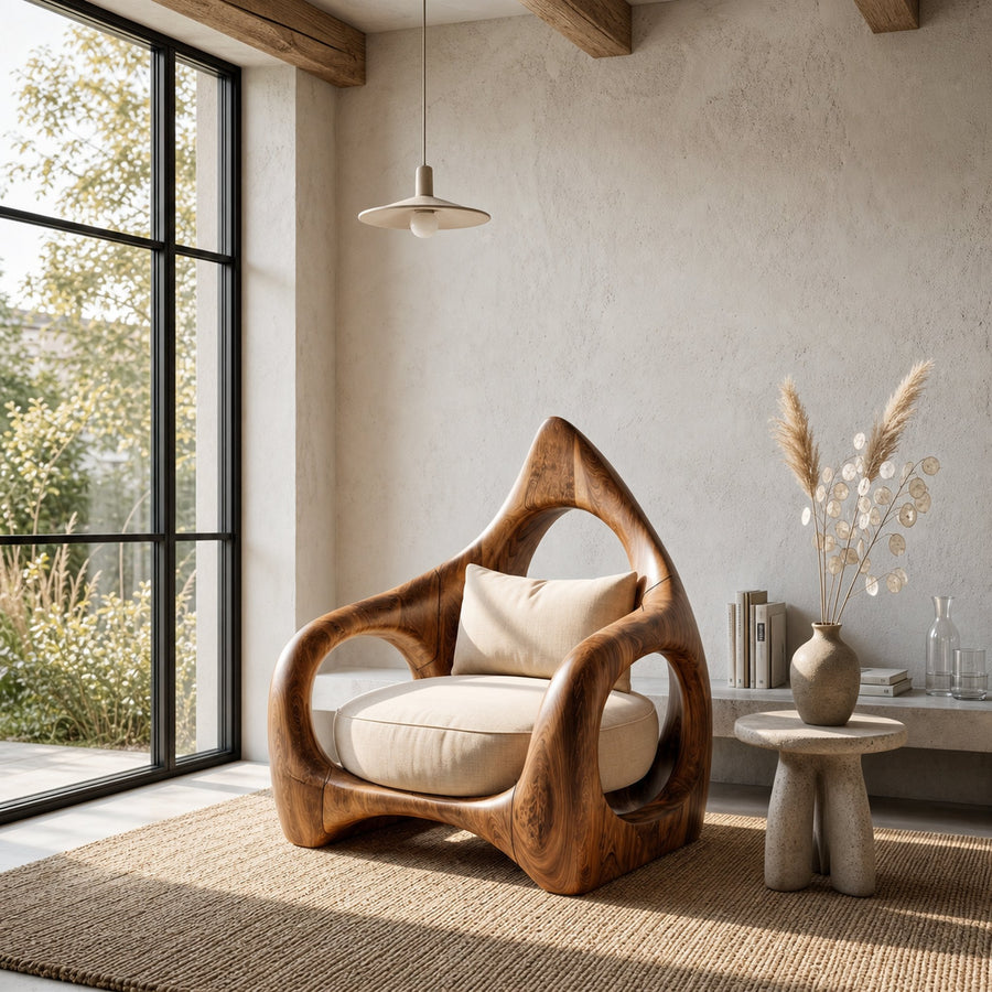 Handcrafted Leaf Back Armchair For Living Room