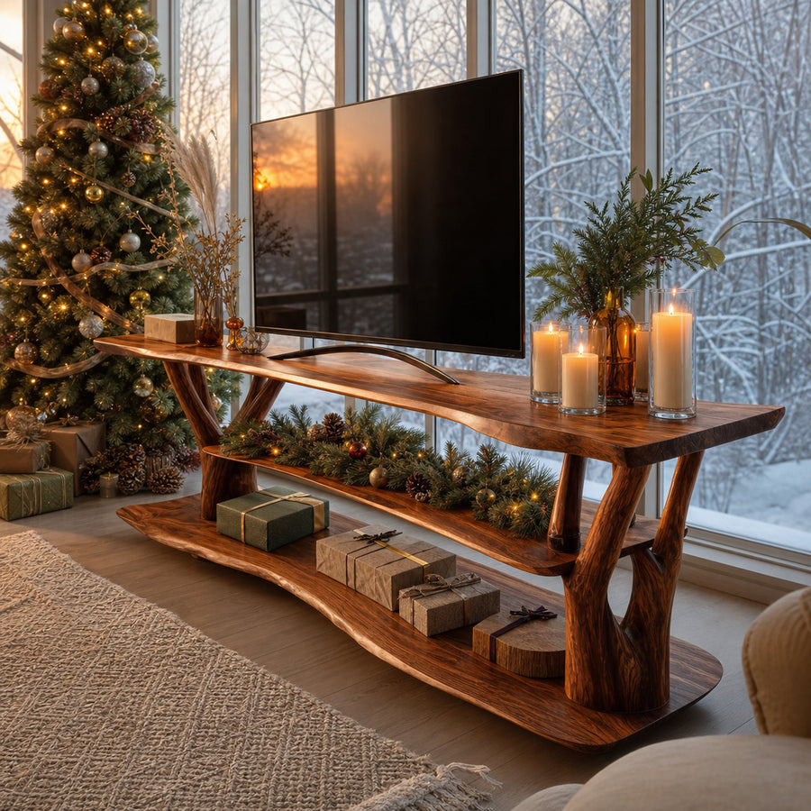 Handcrafted Live Edge Entryway TV Stand For Cozy Winter Home