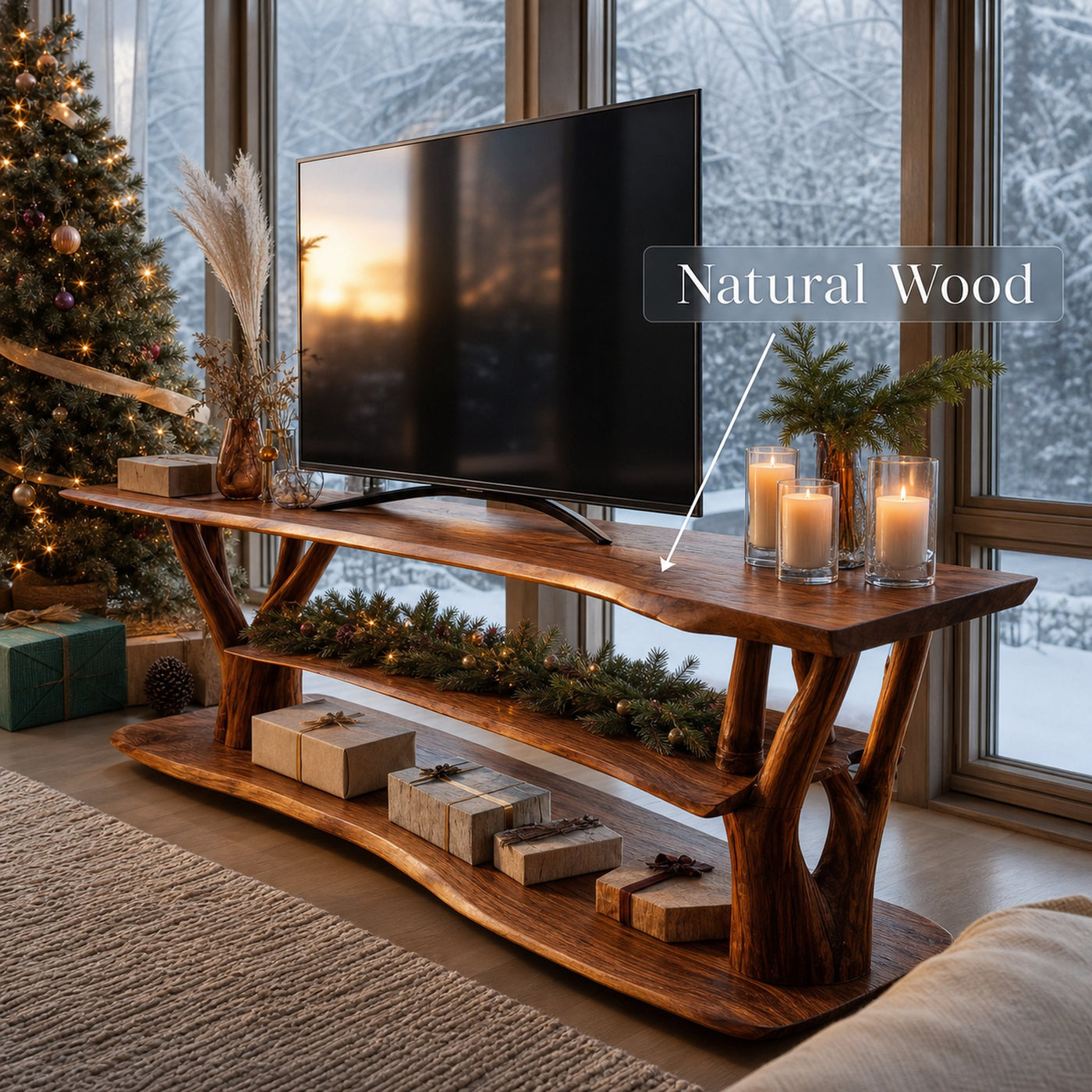 Handcrafted Live Edge Entryway TV Stand For Cozy Winter Home - product view 6
