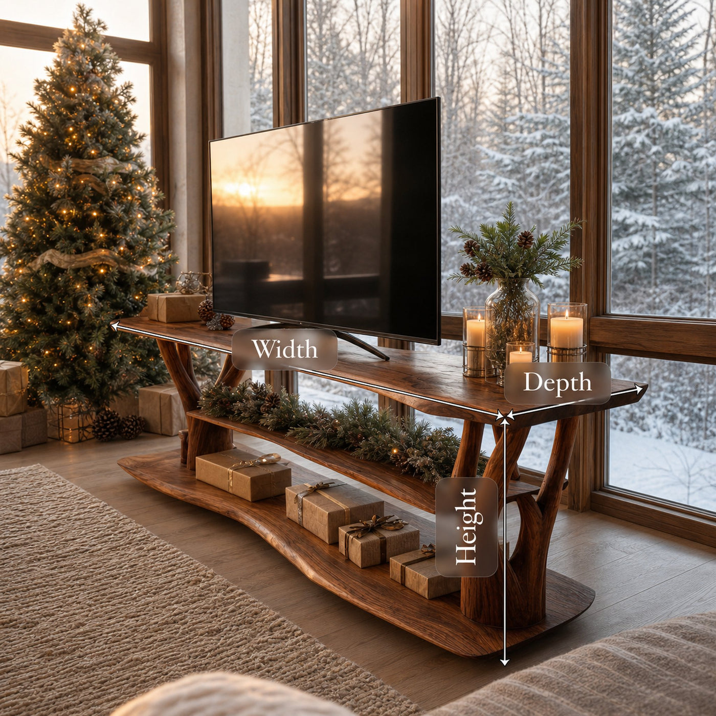 Handcrafted Live Edge Entryway TV Stand For Cozy Winter Home - product view 7