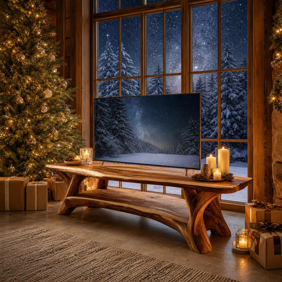 Handcrafted Live Edge Entryway TV Stand For Festive Home Design