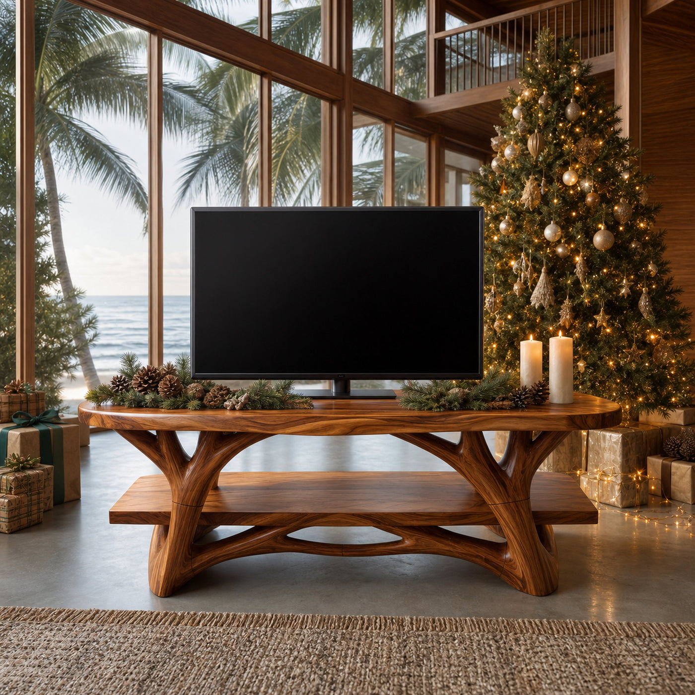 Handcrafted Live Edge Entryway TV Stand For Holiday Season