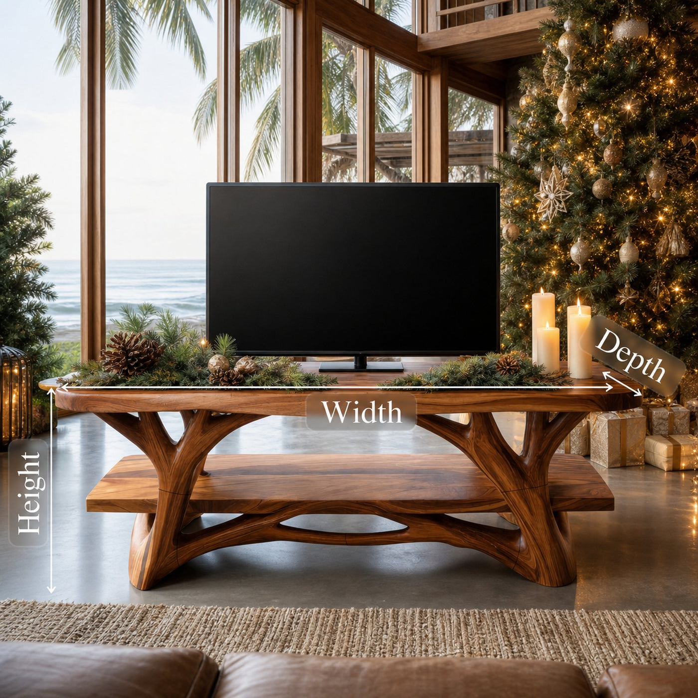 Handcrafted Live Edge Entryway TV Stand For Holiday Season - product view 6
