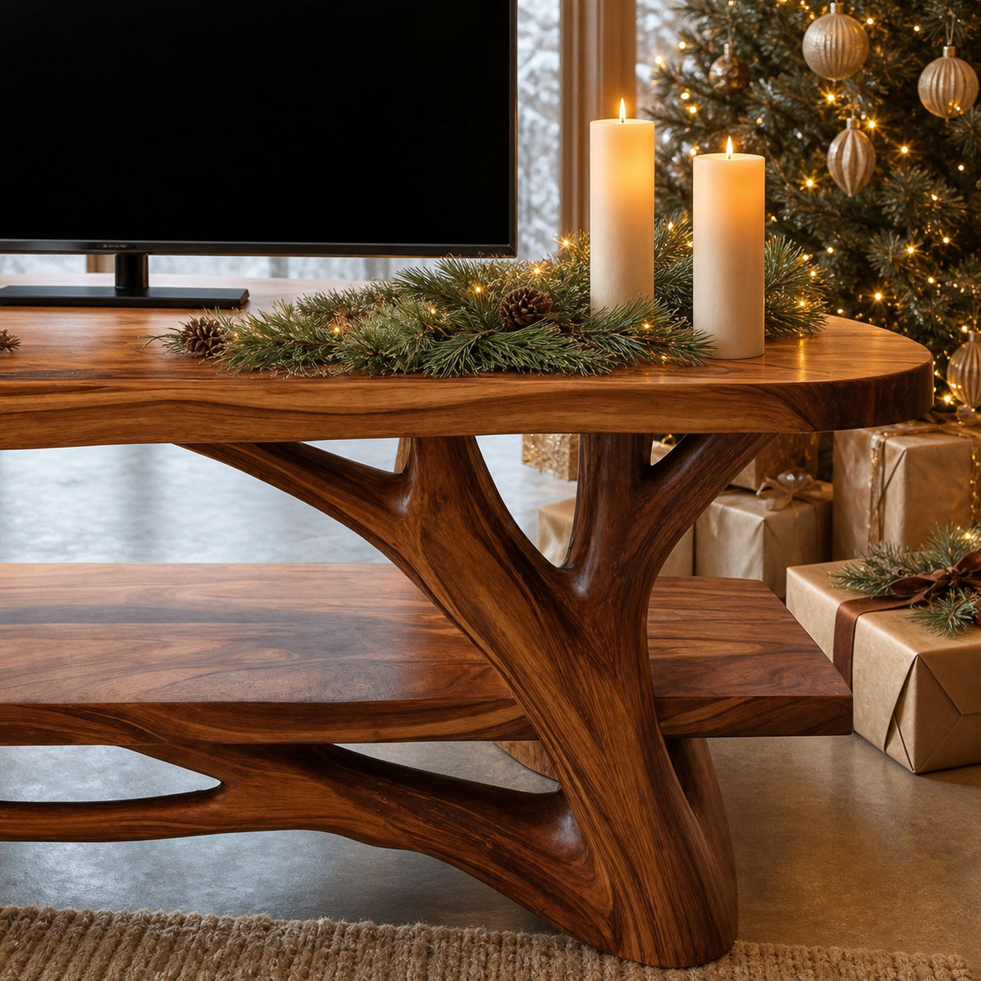 Handcrafted Live Edge Entryway TV Stand For Holiday Season - product view 7