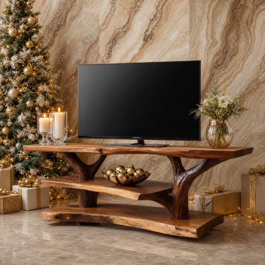 Handcrafted Live Edge Entryway TV Stand For Holiday Season Style