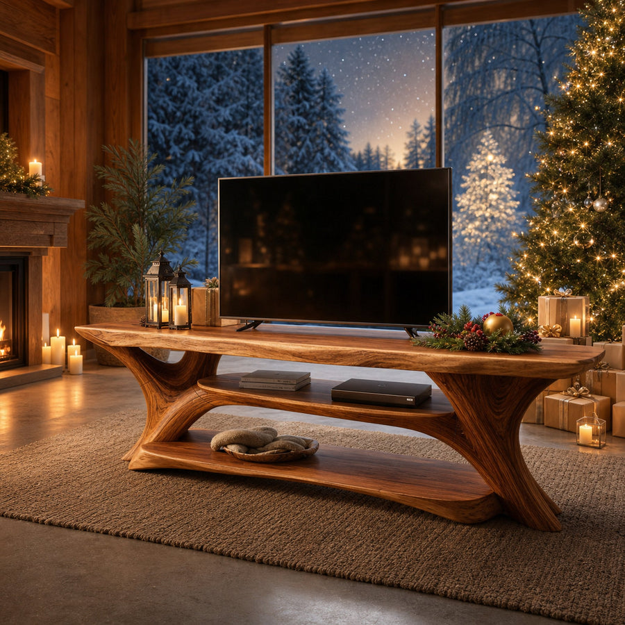 Handcrafted Live Edge Entryway TV Stand For Winter Holiday Style